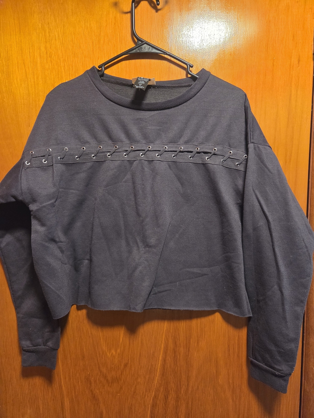 enough about me... Black Cropped Eyelet Lace-Up Sweatshirt